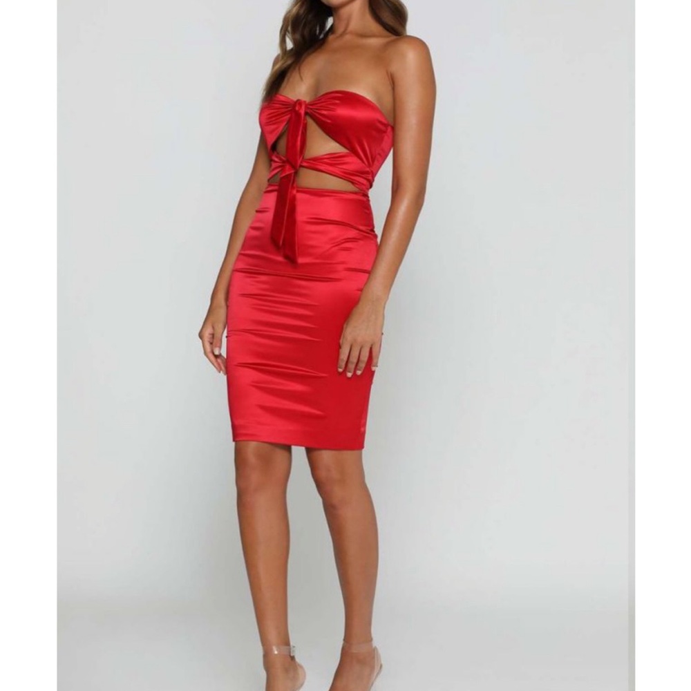 Meshki Red Satin Tie-Front Mini Dress